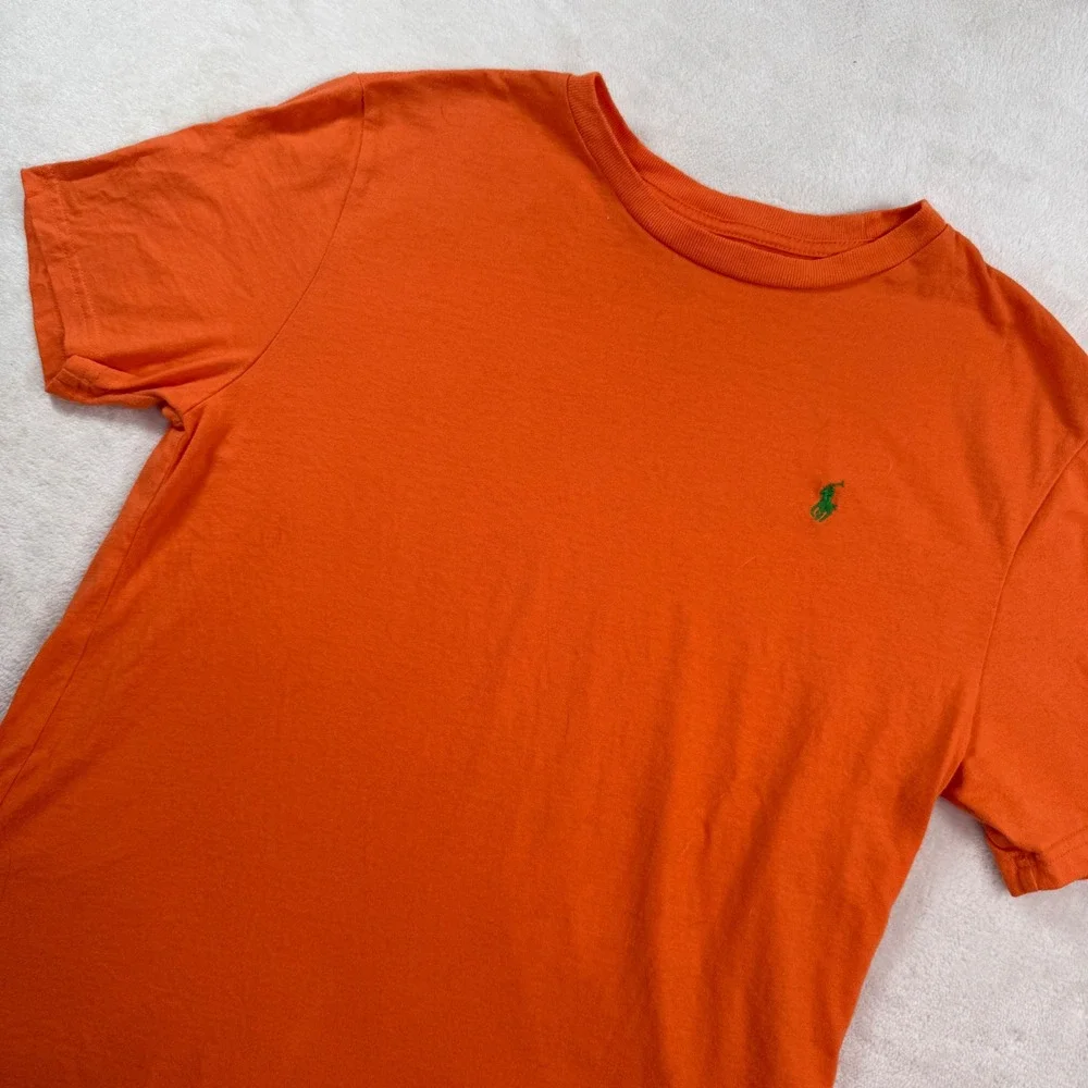 Polo Ralph‎ Lauren Kids Orange Cotton Crew Neck T-Shirt Size L 14-16 Green Pony